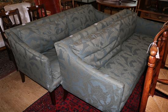 Pair Georgian style mahogany framed three seat settees